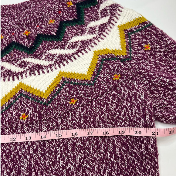 Old Navy Fair Isle Purple Long Sleeve Knitted Sweater Yellow White Green Top XL - Picture 6 of 7